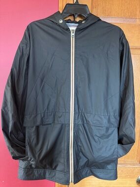 American Threads Black Hooded Raincoat with Contrast Silver Zip